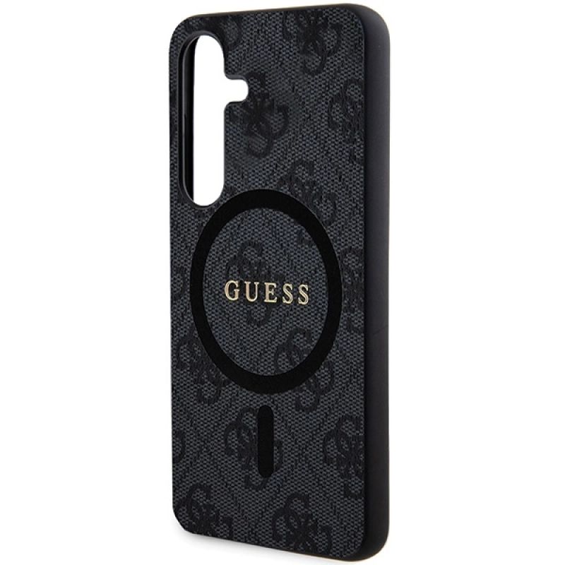 13. Guess 4G Collection Leather Metal Logo MagSafe Case for Samsung Galaxy S24 - Black