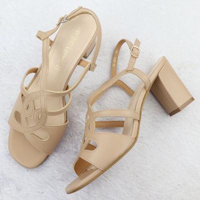 4. Beige Sergio Leone SK884 women's block heel sandals