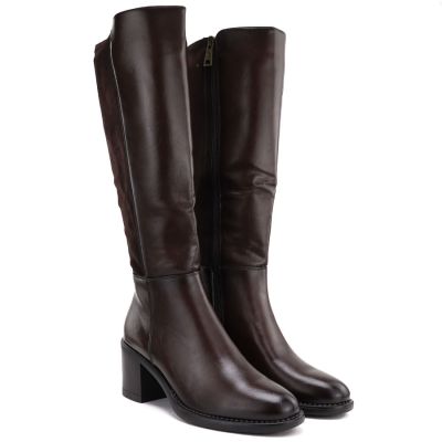 4. Women's high-heeled stretch boots, brown, Vinceza 58652
