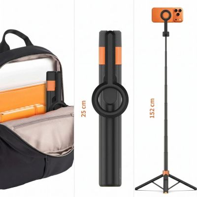 15. Tech-Protect L10S Bluetooth Selfie Stick Tripod - Black and Orange