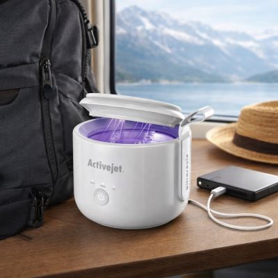 24. Activejet AUC-198 cordless ultrasonic UV cleaner. For dentures, braces, and jewelry, white.