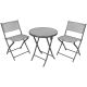 27. BALCONY FURNITURE SET ROUND TABLE AND 2 FOLDING CHAIRS GRAY