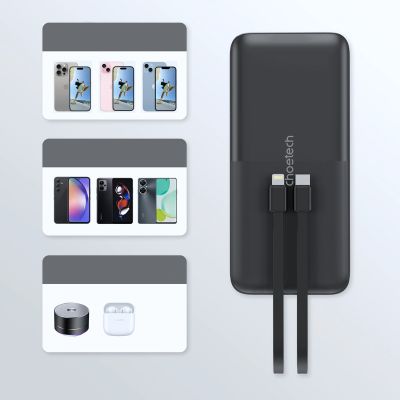 11. Powerbank Choetech B654 10000mAh 22.5W USB-A / USB-C / micro USB with built-in USB-C / Lightning cable - black