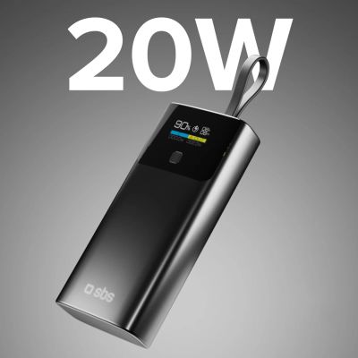 2. SBS 10000mAh PD 20W Powerbank with LCD Display and Built-in USB-C Cable - Gray
