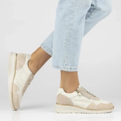 7. Women's leather sneakers with openwork wedges, beige Filippo DP7605