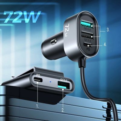 4. Joyroom car charger 2xPD + 2xQC3.0 72W 1.5m black (JR-CL05)
