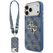 Guess 4G Big 4G Classic Logo Big Strap Metal Buttons Case for iPhone 18 Pro Max / 17 Pro Max – blue