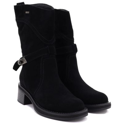 8. Women's leather ankle boots high on a block, black Big Star UU274608