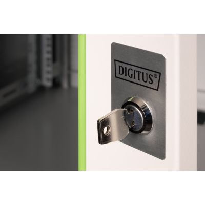 5. Unique 19" 12U 600x600 wall-mounted network cabinet, glass door, gray, undivided, assembled, 100kg