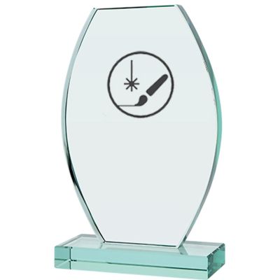 2. Engraved glass trophy with case + paint filling