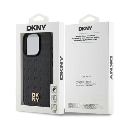 8. DKNY Leather Monogram Pattern Metal Logo MagSafe Case for iPhone 15 Pro - Black