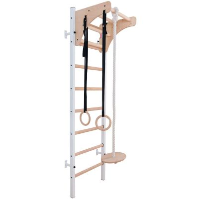 13. WOODEN AND METAL GYMNASTIC WALL BAR WITH WOODEN BAR AND ACCESSORIES BENCHK 211W A204