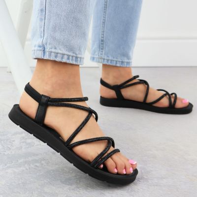 3. Women's Roman sandals with zircons, black Filippo DS6884
