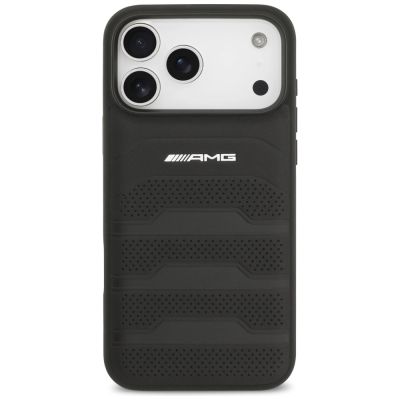 3. AMG Leather Debossed Lines Logo Case for iPhone 17 Pro Max - Black