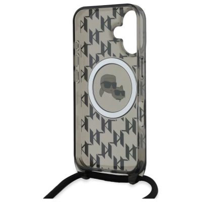 6. Karl Lagerfeld IML Crossbody Monogram Karl & Choupette Head MagSafe iPhone 16 Case - Black