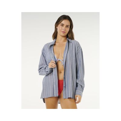 6. RIP CURL Women's Beach Days Pinstripe Shirt Blue