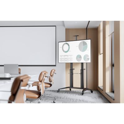 8. Single mobile stand with shelf and camera holder 1xLCD max. 120" max. 140kg