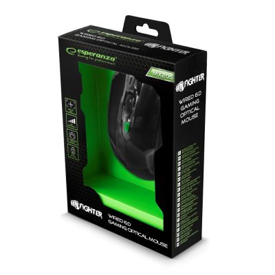 9. Esperanza Fighter EGM205G computer mouse (optical; 2400 DPI; black)