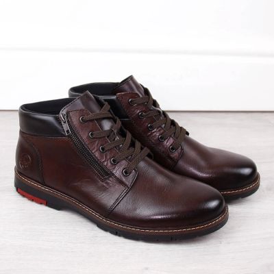 32. Rieker M RKR625 comfortable leather ankle boots lined with wool, brown