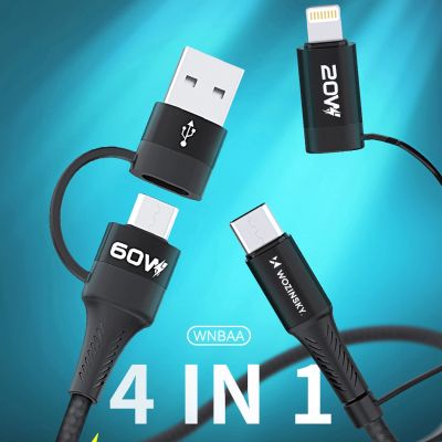 6. Wozinsky WNBAA 4in1 cable 2x USB-C 1x USB-A 1x Lightning 60W 1 m - black