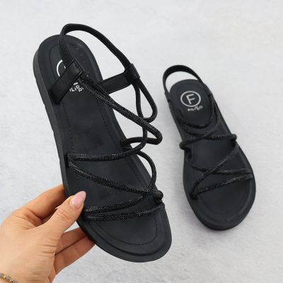 Women's Roman sandals with zircons, black Filippo DS6884