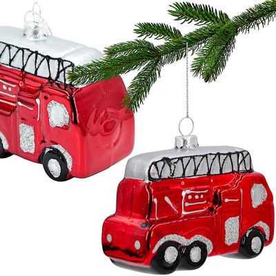 Glass Christmas Bauble in the Shape of a Fire Truck SASKA GIFT & DECOR