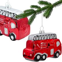 Glass Christmas Bauble in the Shape of a Fire Truck SASKA GIFT & DECOR