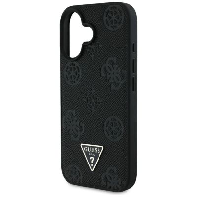 6. Guess Grained Hot Stamp Peony Triangle Logo MagSafe Case for iPhone 16 - Black
