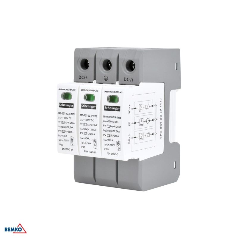 Surge arrester 3P 8kA DC 1200V CLASS T1T2 SCHELINGER
