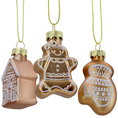 2. GLASS CHRISTMAS ORNAMENTS IN COOKIE-CUTTER SHAPES, GINGERBREAD, 12 PCS, BROWN MICA