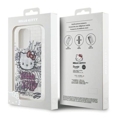 8. Hello Kitty IML Kitty On Bricks Graffiti case for iPhone 15 Pro Max - white