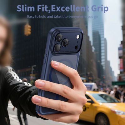 5. Tech-Protect Magpeak Magsafe CC Case for iPhone 17 Pro - Clear Navy Blue