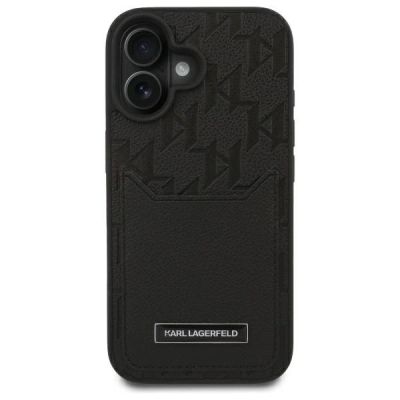 3. Karl Lagerfeld Cardslots Monogram iPhone 16 Case - Black