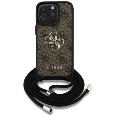 2. Guess 4G Big Logo Cord Stap Crossbody Case for iPhone 16 Pro Max Brown