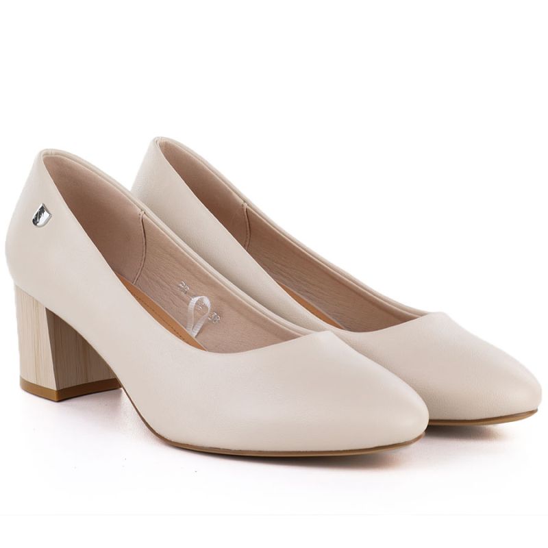 3. Beige Sergio Leone PB404 women's pumps with a block heel
