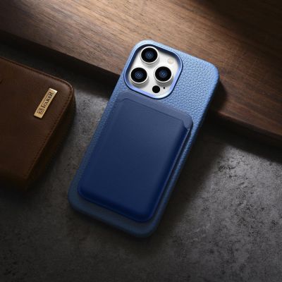 18. iCarer Litchi Premium Leather Case iPhone 14 Pro Max Magnetic Leather Case with MagSafe Light Blue (WMI14220712-LB)