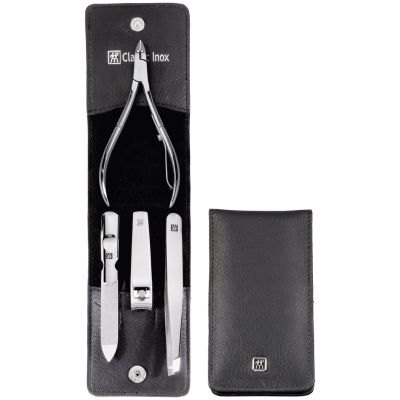 2. ZWILLING Classic Inox Travel Set 97438-004-0 – black leather case, 4-piece – black