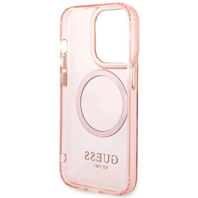 7. Guess GUHMP14XHTCMP iPhone 14 Pro Max 6.7" pink/pink hard case Gold Outline Translucent MagSafe
