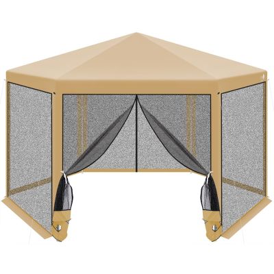 8. HEXAGONAL GARDEN PAVILION 2x2x2x2.5M WITH MOSQUITO NET BEIGE