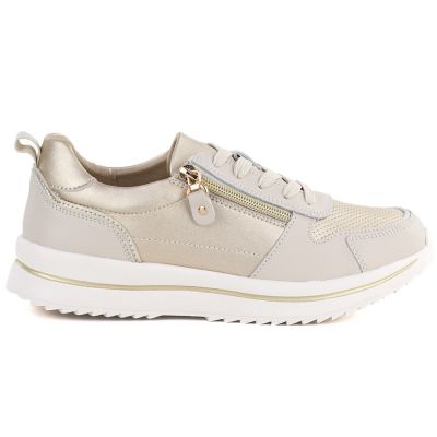 2. Women's leather low shoes in beige and gold eVento 9784
