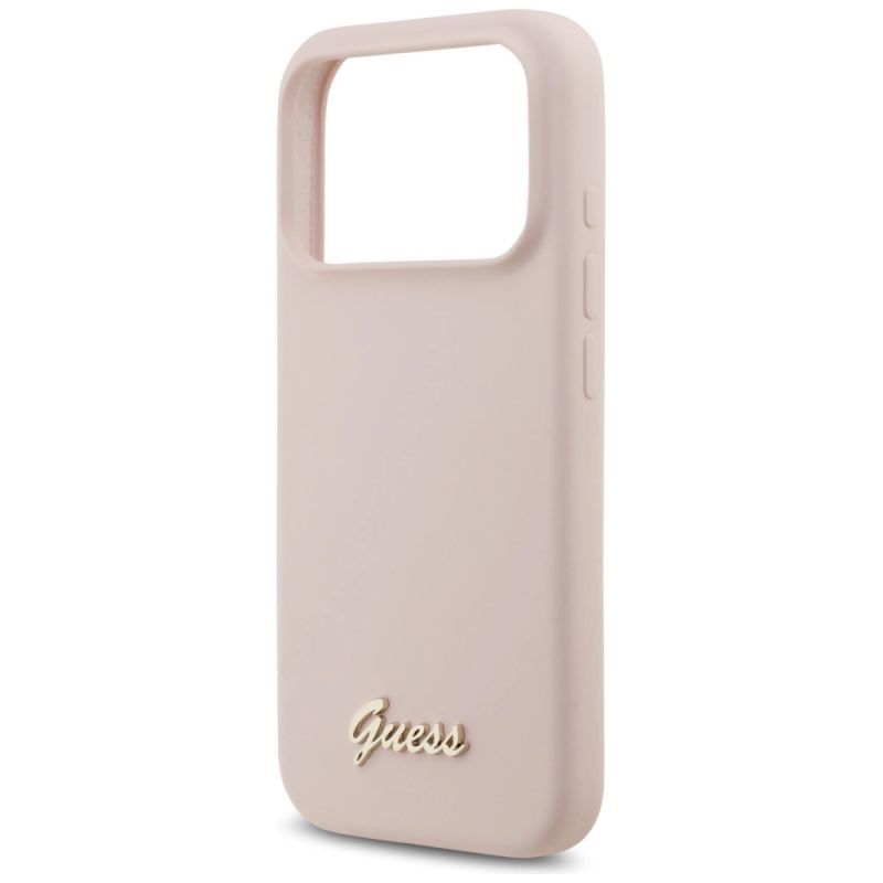 6. Guess Silicone Script Metal Logo MagSafe Case for iPhone 17 Pro - Pink