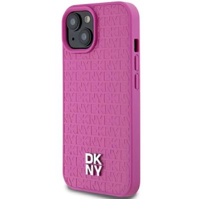 2. DKNY Leather Pattern Metal Logo MagSafe Case for iPhone 15 / 14 / 13 - Pink