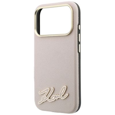 6. Karl Lagerfeld Grained with Resin Signature Logo MagSafe Case for iPhone 18 Pro / 17 Pro - Pink