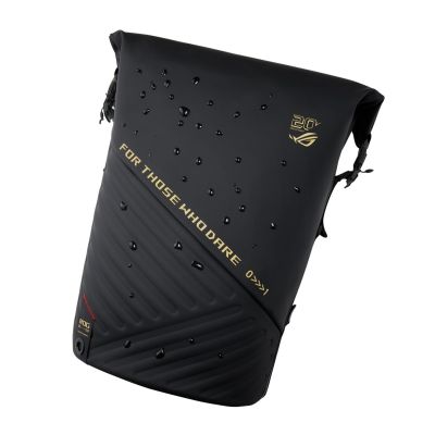 21. ASUS ROG SLASH Backpack Edition 20 Roll-Up Backpack Black Polyester, Waxed Leather (Pull Up)