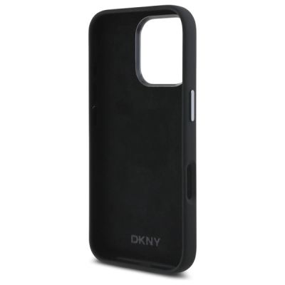 7. DKNY Liquid Silicone Metal Logo iPhone 16 Pro Case - Black