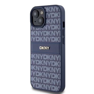 2. DKNY Leather Mono Stripe & Metal Logo case for iPhone 15 / 14 / 13 - blue