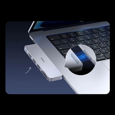 7. Baseus UltraJoy Series 6-in-1 USB-C 40 Gb/s USB 3.0 HDMI 4K USB Hub with SD and microSD Reader - Gray