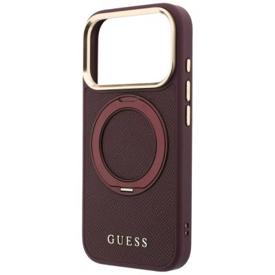 6. Guess Ring Stand 360 Grained Classic Logo MagSafe Case for iPhone 18 Pro Max / 17 Pro Max - Burgundy