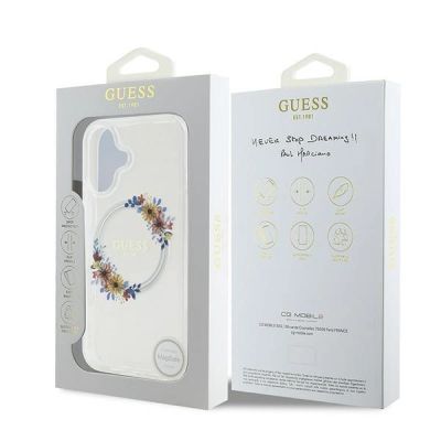 8. Guess IML Flowers Wreath MagSafe iPhone 16 Plus Case - Clear