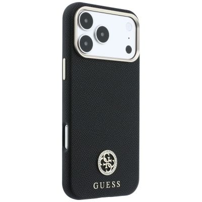 4. Guess Grained Round Strass Logo MagSafe Case for iPhone 18 Pro Max / 17 Pro Max - Black